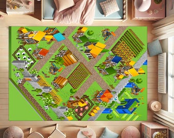 Kids Rug, Farmhouse Rug, Playroom Decor, Children's Rug, Fun Kids Rug, Animal Rug, Cartoon Farm Animal Rug, Child's Room, Educational Rug