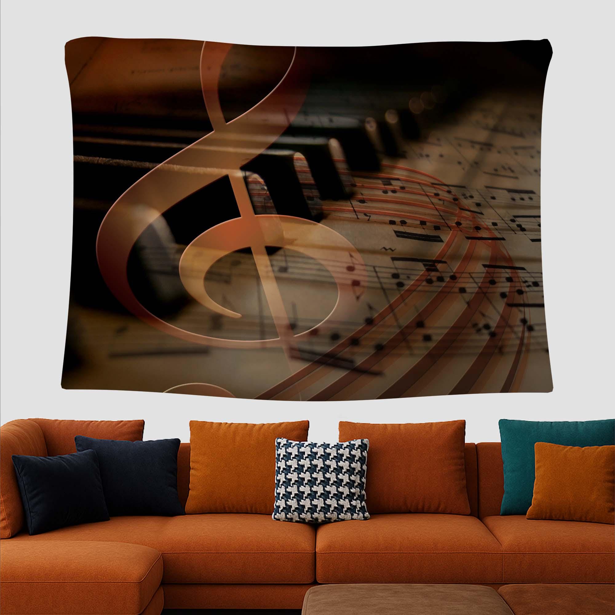 音符タペストリー、ピアノの壁アート、ト音記号、ミュージカルルーム