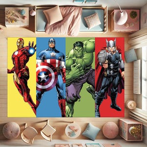 Superhero Theme Rug, Avengers Room Decor, Kids Hero Carpet, Comics Floor Mat, Iron Man Captain America Hulk Thor Rug, Boys Bedroom Play Mat