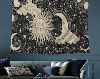 Sun Moon Tapestry, Celestial Wall Art, Boho Sky Decor, Astrology Spiritual Tapestry, Cosmic Wall Decor, Mystic Sun Art, Witchy Wall Art