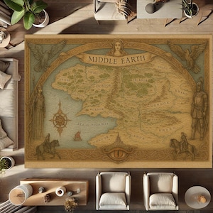 Middle Earth Color Map Rug, Fantasy World Map Rug, Kids Fantasy Rug, Game Room Mat, Magic Map Rug, Cartoon Style Rug, Fun Geek Decor
