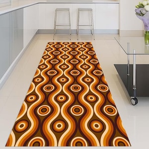 Retro Runner Rug, 70s Style Carpet, Mid Century Mat, Boho Hallway Runner, Funky Retro Floor, Abstract Wavy Mat, Groovy Decor Rug