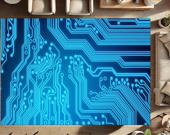 Circuit Board Rug, Tech-Inspired Carpet, Electronic Design Mat, Geek Home Decor, Computer Lover Gift, Modern Tech Area Rug