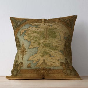 Mittelerde Karte, Kissen-Dekor, Herr der Ringe Geschenkidee, Nerdy Wohnkultur, Fantasy Karte Kunst, Herr der Ringe Karte Dekokissen