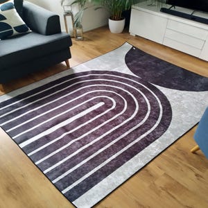 Moderner Abstrakter Teppich, Minimalistischer Teppich, Geometrische Bogen-Dekor, Zeitgenössische Wohnzimmer-Matte, Einfarbiger Teppich, Nordischer Wohnstil, Innenakzent
