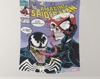 Tapiz de Spider-Man, arte mural de Venom, tapiz de superhéroes, adorno mural de héroes, arte para la habitación de Spider-Man, decoración de arte de cómics, tapiz de cultura pop