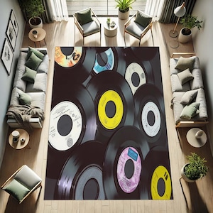 Vinyl Record Rug, Retro Music Rug, Music Lover Decor, Record Player Rug, Funky Room Rug, Nostalgic Carpet, Cool Teen DJ Style, Vinyl Mat