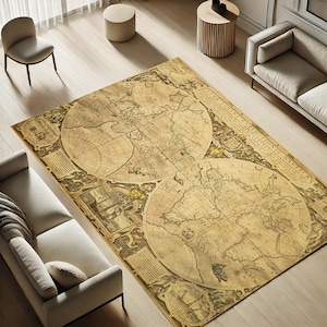 Vintage Map Rug, Old World Map Carpet, Antique Nautical Rug, Historical ...