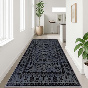 Runner Hallway Rug, Darck Color Gothic Entry Rug, Oriental Long Rug, Modern Floor Mat, Boho Runner Rug, Dark Floral Rug, Traditional Rug