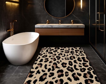 Leopard Bath Rug, Non Slip Bathroom Mat, Luxury Modern Decor