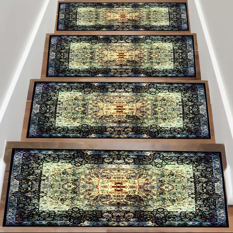 Staircase Rug Designs Traditional Colorful Stair Rug, Vintage Non-slip Mat, Decorative ...