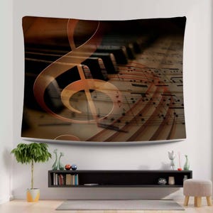Music Note Tapestry, Piano Wall Art, Treble Clef, Musical Room Print, Sheet Music Poster, Artistic Music Decor, Melody Classic Piano Style