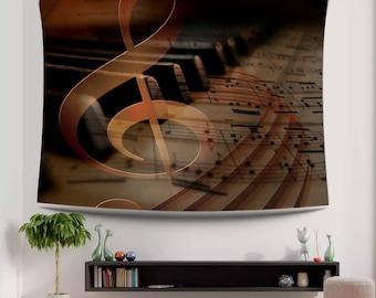 Music Note Tapestry, Piano Wall Art, Treble Clef, Musical Room Print, Sheet Music Poster, Artistic Music Decor, Melody Classic Piano Style