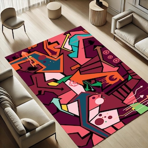 Tapis graffiti, tapis artistique urbain, tapis flèches colorées, tapis street style, tapis pop moderne, tapis urbain abstrait, tapis de sol tendance,