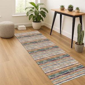 Striped Hallway Rug, Colorful Boho Floor Runner, Modern Entryway Mat, Long Area Multicolor Rug, Rustic Runner, Vibrant Hall Rug, Narrow Rug