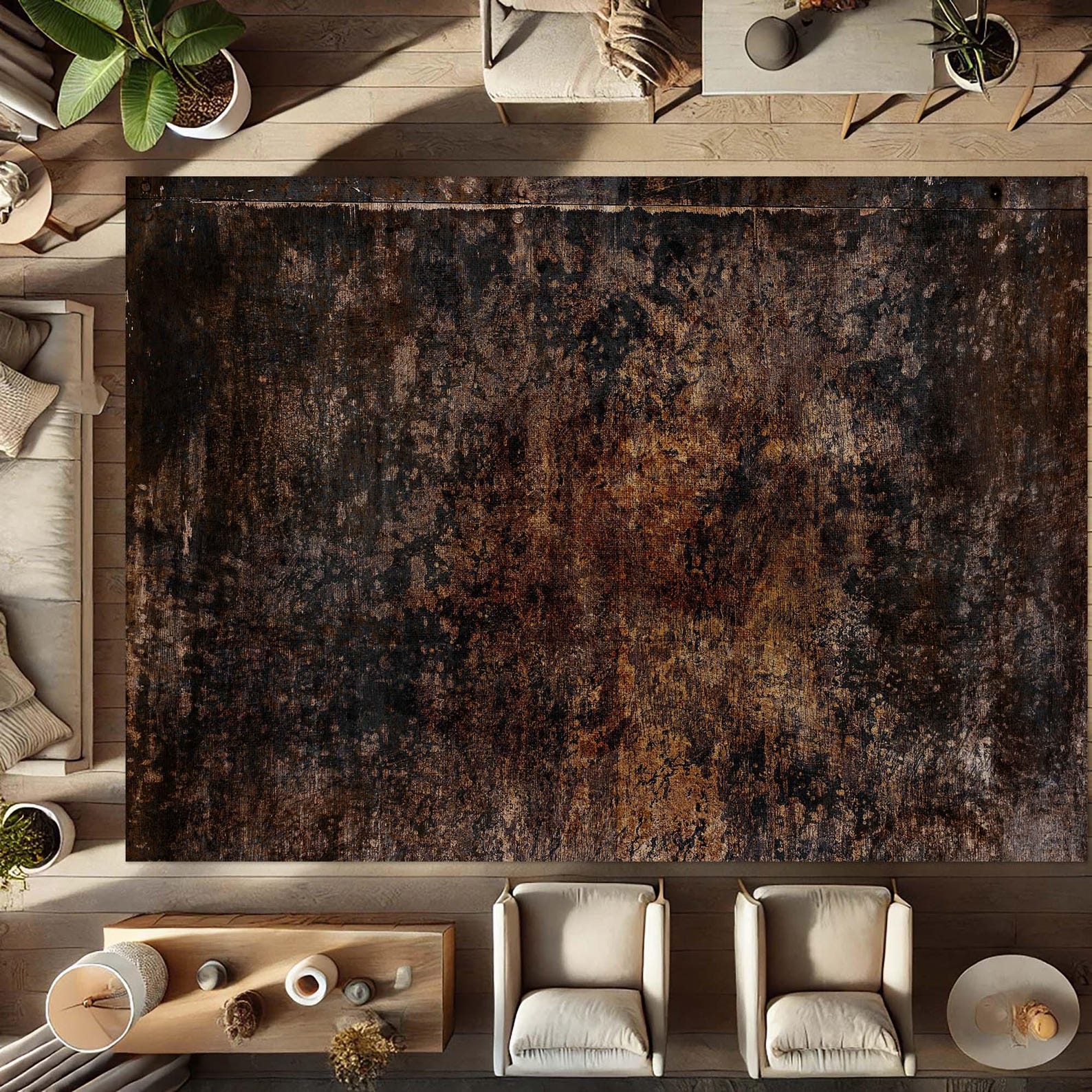 Distressed Rustic Carpet, Industrial Style Rug, Worn Look Mat, Earth ...