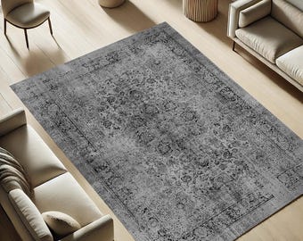 ヴィンテージ風ラグ：レッド＆グレーのボヘミアンスタイル