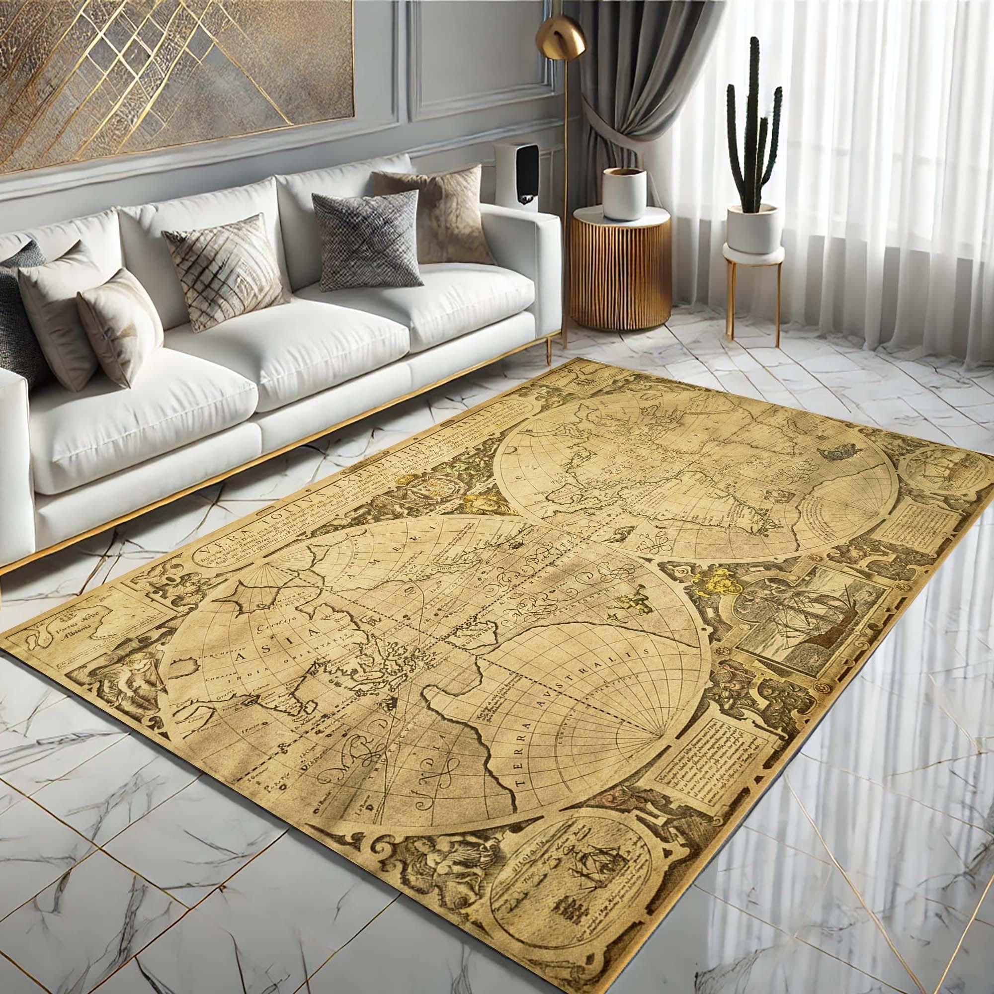 Vintage Map Rug, Old World Map Carpet, Antique Nautical Rug, Historical ...