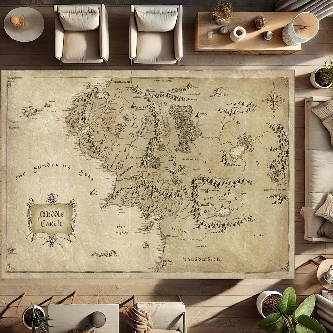 Middle Earth Map Rug, Antique Style Carpet, Old World Map, Explorer ...