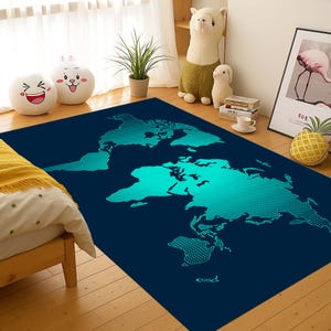 World Map Rug, Kids Room Decor, Educational Map Carpet, Geometric Map Rug, Global Floor Rug, Playroom Rug, World Map, Children’s Room Rug