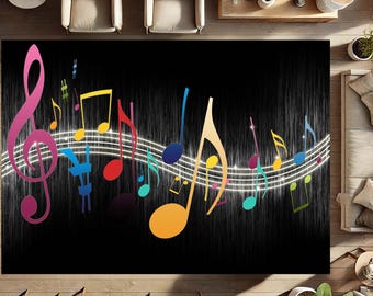 Music Note Rug, Colorful Music Rug, Musical Room Decor, Music Lover Gift, Music Theme Mat, Artistic Floor Rug, Cool Musician Gift,Unique Rug