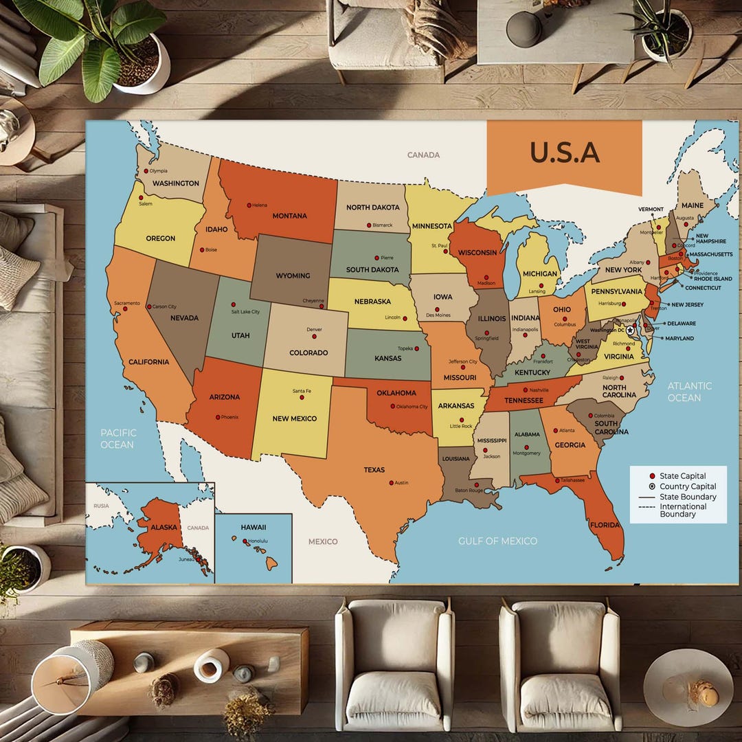 USA Map Rug Educational Carpet Geography Learning Mat United States 