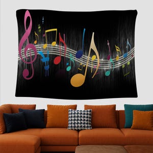 Music Wall Tapestry, Notes Musical Decor Gift, Music Lover Room, Treble Clef Art, Music Teacher Gift, Studio Wall Decor, Music Room Poster