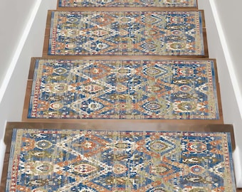 Tappeto antiscivolo per scale con design tradizionale vintage colorato, protezione per scale, tappeto per scale, tappeto elegante, elegante tappetino per interni, tappeto di atterraggio