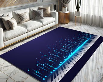Piano Music Notes Rug, Musical Theme, Artistic Keyboard Design, Modern Music Lover Gift,Decorative Floor Accent, Stylish Music Room Rug