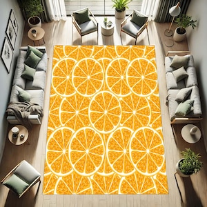 Orange Slice Rug, Fruit Print Carpet, Citrus Themed Mat, Summer Home Decor, Kitchen Rug, Juicy Orange Floor Cover, Fun Colorful Area Rug