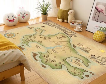 Kartmatta över Neverland, Äventyrsmatta för barn, Piratmatta, Karta över Neverland, Lekrumsmatta för barn, Äventyrsmatta, Skattkarta