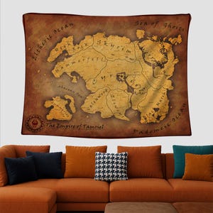 Wall Art, Map Gamer Wall Decor, Fantasy Map Print, Wall Hanging, Gift Idea, Gaming Room Art, Video Game Tapestry