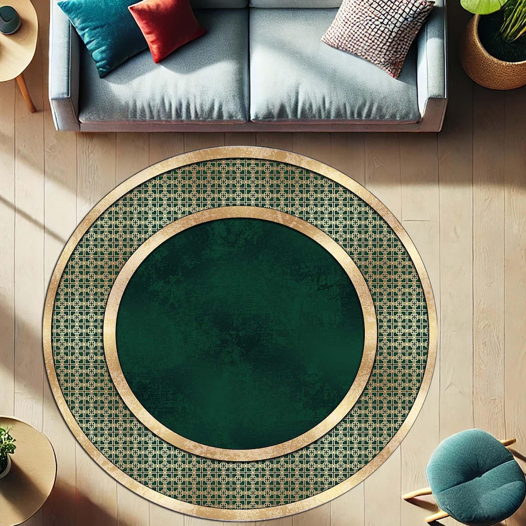 Mat Rug Circle Green Circle Floor Rug, Elegant Geometric Round Mat, Luxury Living Room ...