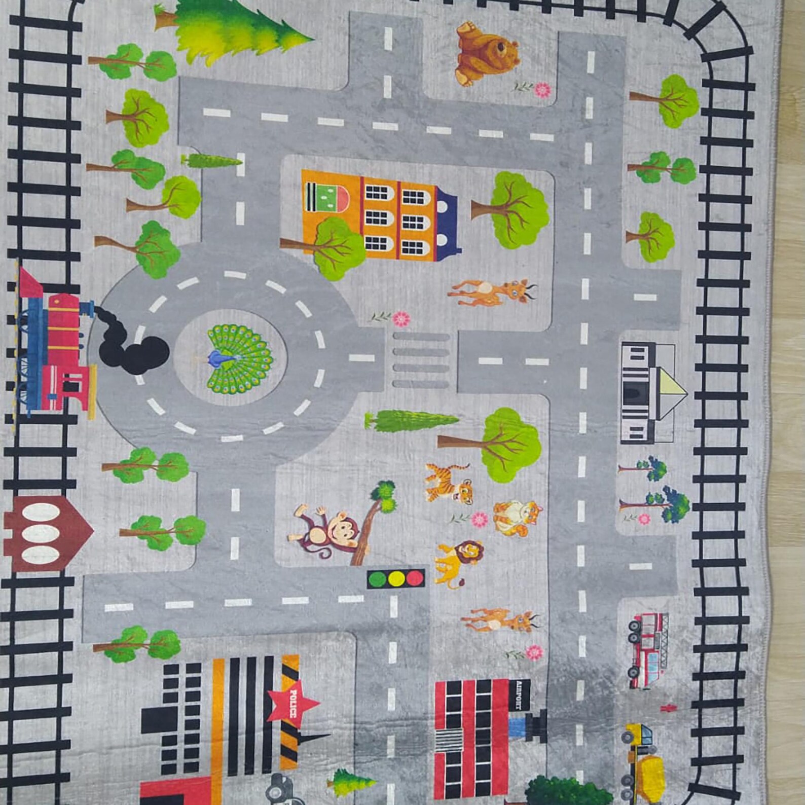 Interactive Kids' City Map Rug With Roads, Train Tracks, Buildings ...