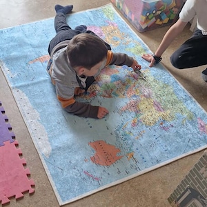 World Map Rug, Educational Mat, Geography Carpet, Kids Learning Rug, Country Map Decor, Classroom Floor Art,Colorful World Global Map Carpet