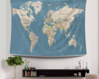 Tapis Mural (Tapestry) Carte Du Monde - Personnalisable - 100% Coton/Polyester - Neuf