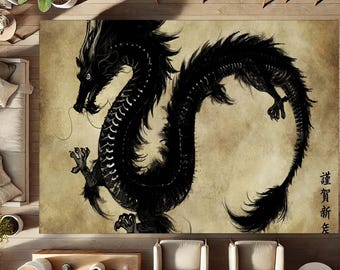 Orientalisk drakematta: Asiatisk inredning, fantasigolvmatta