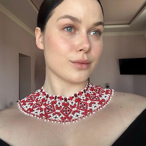 Red Beaded Necklace Handmade Traditional Multilayer Ukrainian Namysto Folk Boho Necklace Namysto Slavic beads necklace Gift for Easter 2025