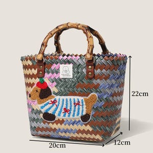 Embroidered Tote Bag Cartoon Puppy Design, Reusable Large Beach Bag, Gift for Pet Owners & Boho Style  Shopping, Travel Summer New Release