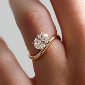 Oval Moissanite Ring 14k Solid Gold Floating Gem Ring East West Unique Sideway Oval Cut Ring Unique Floating Stone Wedding Promise Ring Gift