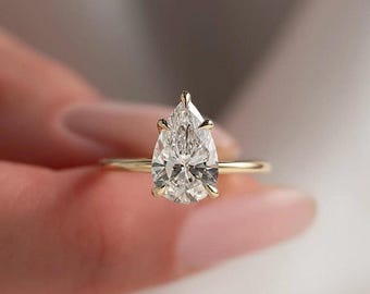 Anello di moissanite taglio a pera da 2,5 ct in oro giallo massiccio 14k, anello di fidanzamento solitario, regalo unico per laurea o anniversario, anello di promessa per lei