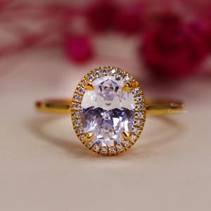 Unique Oval Moissanite Halo Engagement Ring / Bezel Halo Design / 14k Yellow Solid Gold / Solitaire Inspired Bridal Ring / Statement Jewelry