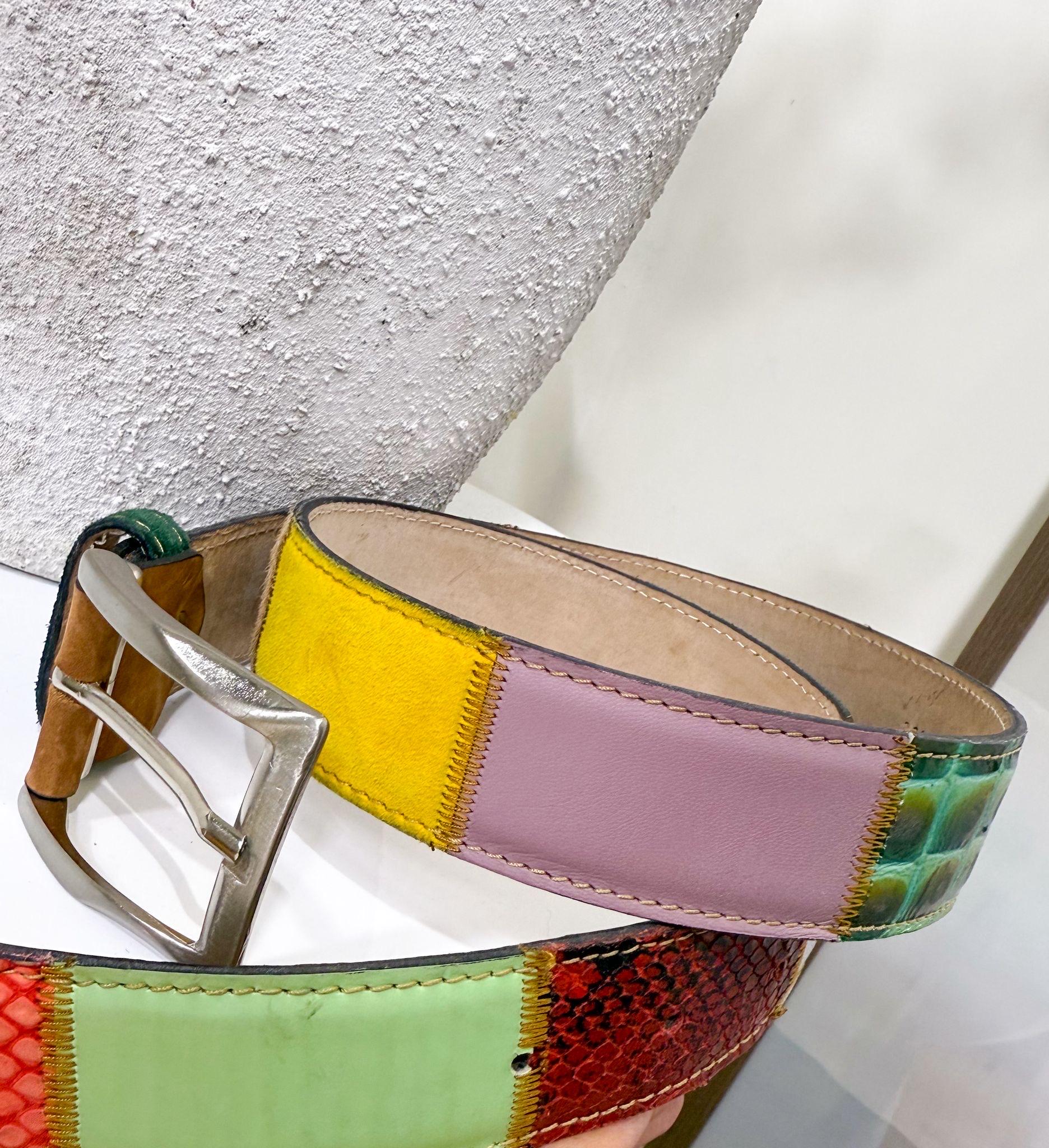 Vintage Genuine Leather Colorful Patchwork Belt Size M Vintage Fossil Belt Patchwork Leather Suede - Etsy main image 3