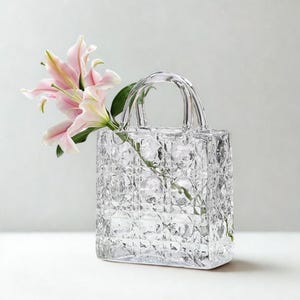 Glass Purse Vase | Handbag-Shaped Clear Glass Flower Vase | Glam Home Decor for Weddings, Gifts, Aesthetic Centerpieces