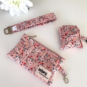 Estuche para AirPods y billetera rosa / Tela de algodón hecha a mano / Combo listo para regalar o se vende por separado