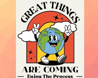 レトロなモチベーションを高めるアートプリント：70年代・80年代風、ポジティブな名言集（デジタルダウンロード）