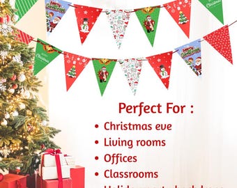 事前に紐が張られたメリークリスマスペナントバナー - ホリデーデコレーション | 3～4日でお届け