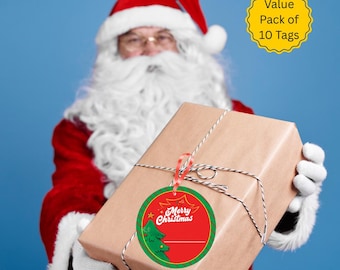 手作りクリスマスギフトタグ：メリークリスマスデザイン、より糸（10個パック）