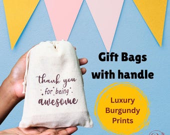 コットンモスリン製ギフトバッグ：「Thank You」ギフトバッグ、5 x 7インチ、10個入り