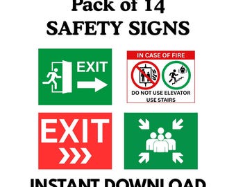 安全標識ポスター 14 枚セット：火災、緊急、出口安全ポスター、教室（デジタルダウンロード）